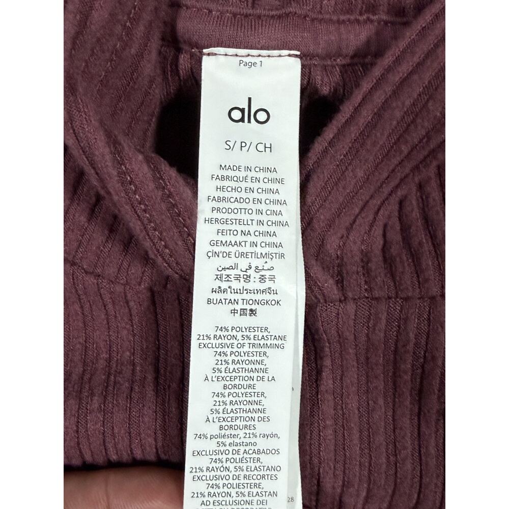 Alo Yoga Muse Hoodie Womens S Mauve Ribbed Cropped Pullover Sweatshirt - Picture 3 of 3